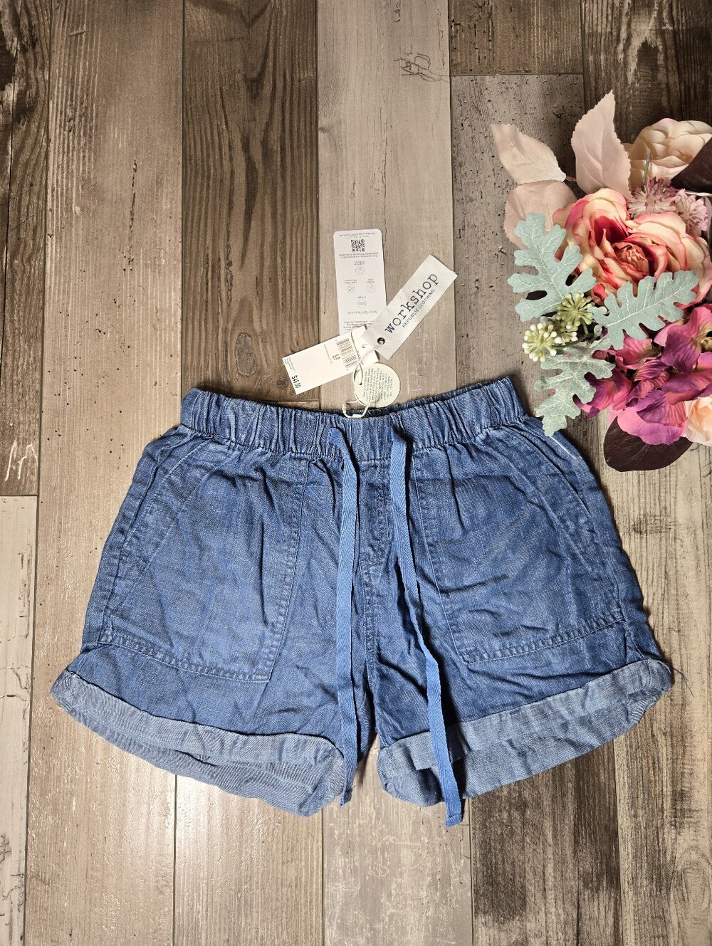 NWT Workshop Republic Clothing Blue Drawstring Tencel Shorts Women’s Small